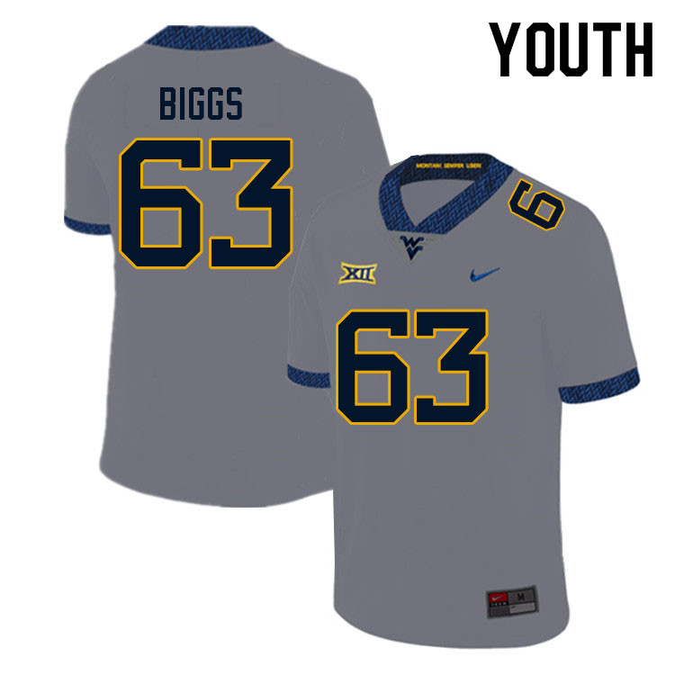NCAA Youth Bryce Biggs West Virginia Mountaineers Gray #63 Nike Stitched Football College Authentic Jersey JJ23W33OF